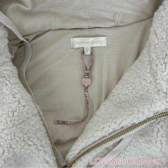 LoveShackFancy **NWOT** Darcelle Sherpa Bomber Cropped Jacket Cream De Macaron - Picture 10 of 12